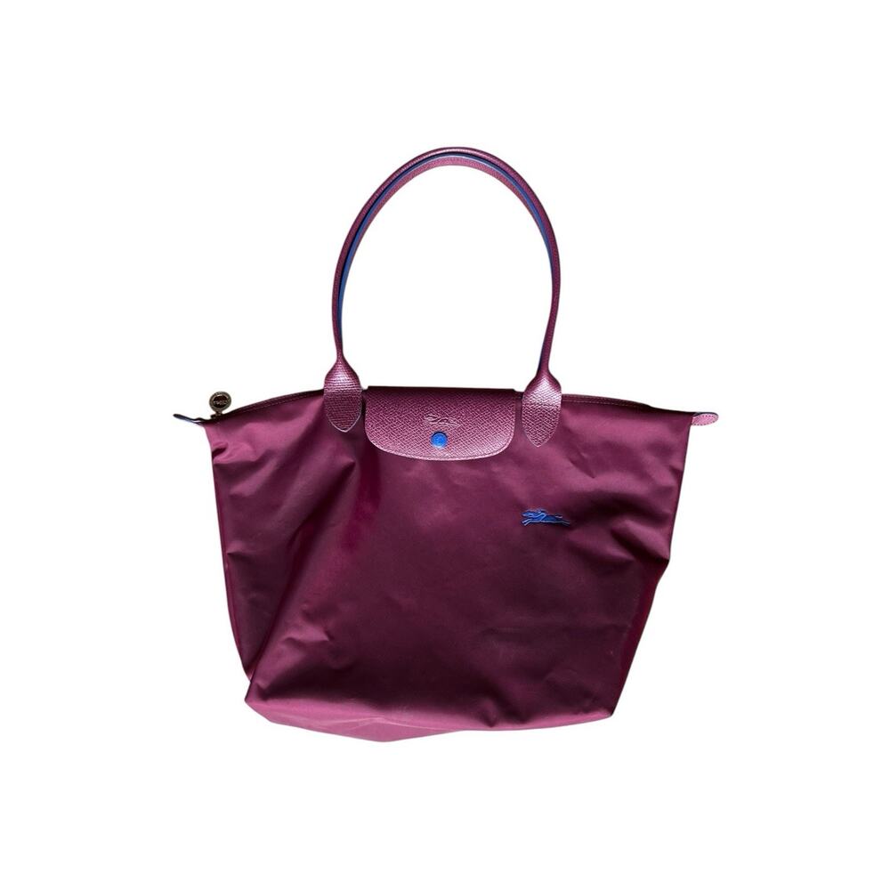 Longchamp Le Pliage Club Tote Bag Red Nylon Leather Foldable Lightweight 18”x12”